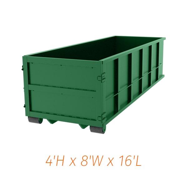 fifteen-yard dumpsters typically measure 14 feet long,5 feet wide, and 5 feet tall